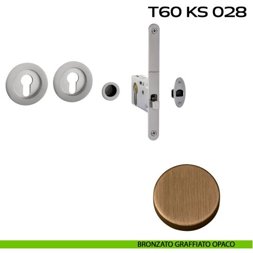 Kit placche incasso tonde con foro yale Reguitti T60 con frontalino di trascinamento e serratura 028SR bronzato