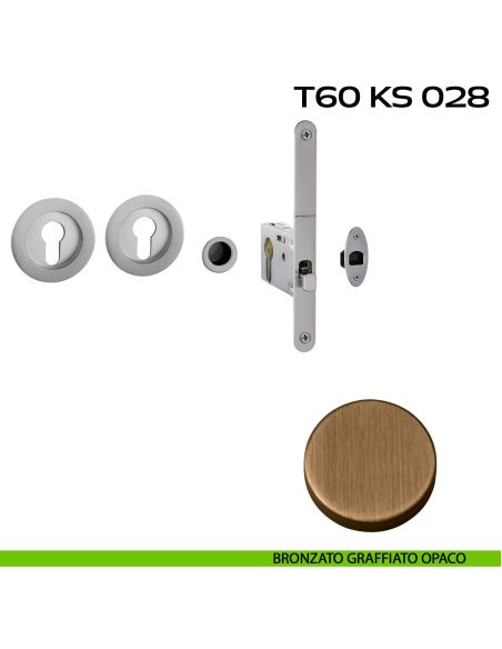 Kit placche incasso tonde con foro yale Reguitti T60 con frontalino di trascinamento e serratura 028SR bronzato