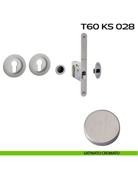 Kit placche incasso tonde con foro yale Reguitti T60 con frontalino di trascinamento e serratura 028SR satinato