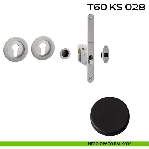 Kit placche incasso tonde con foro yale Reguitti T60 con frontalino di trascinamento e serratura 028SR nero