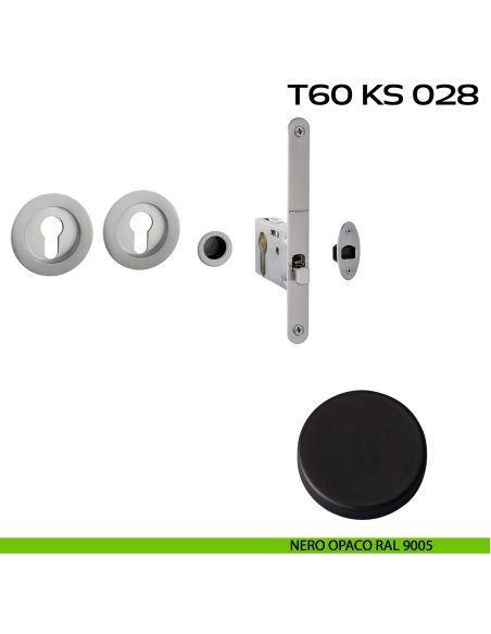 Kit placche incasso tonde con foro yale Reguitti T60 con frontalino di trascinamento e serratura 028SR nero