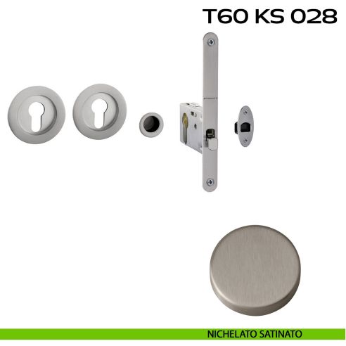 Kit placche incasso tonde con foro yale Reguitti T60 con frontalino di trascinamento e serratura 028SR nichelato