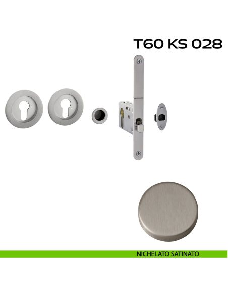 Kit placche incasso tonde con foro yale Reguitti T60 con frontalino di trascinamento e serratura 028SR nichelato