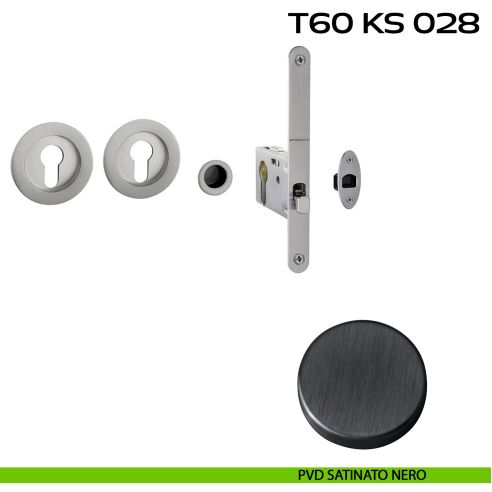 Kit placche incasso tonde con foro yale Reguitti T60 con frontalino di trascinamento e serratura 028SR pvd nero