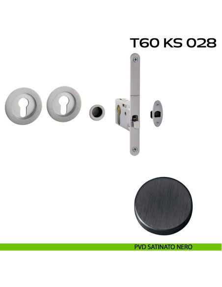 Kit placche incasso tonde con foro yale Reguitti T60 con frontalino di trascinamento e serratura 028SR pvd nero