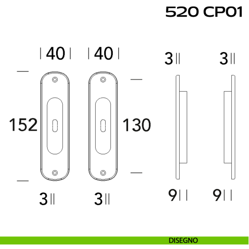 Kit placche incasso ovali foro chiave centrale Reguitti 520 disegno