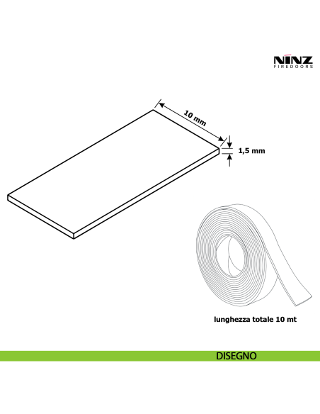 Guarnizione termoespandente FC 10x1,5 mm per porte tagliafuoco Univer Ninz 4212043.001 confezione da 10 mt