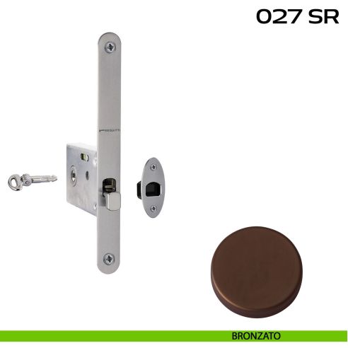 Serratura con foro chiave tondo, con chiave a spillo bordo tondo entrata 50 mm Reguitti 027SR bronzato
