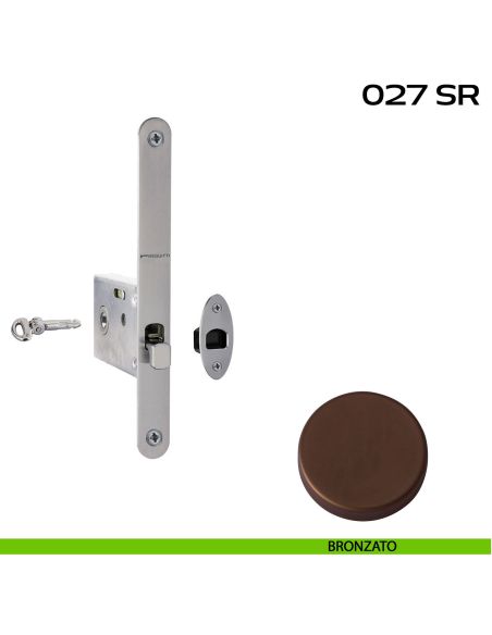 Serratura con foro chiave tondo, con chiave a spillo bordo tondo entrata 50 mm Reguitti 027SR bronzato