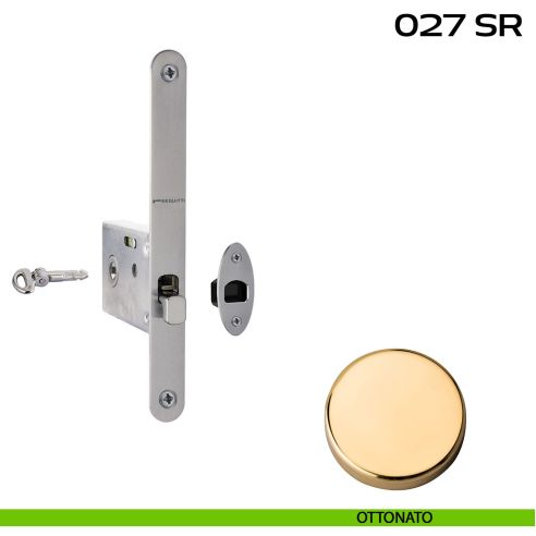 Serratura con foro chiave tondo, con chiave a spillo bordo tondo entrata 50 mm Reguitti 027SR ottonato