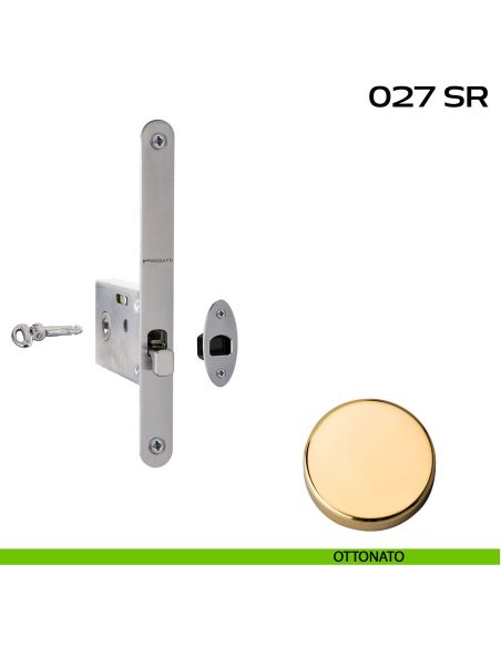 Serratura con foro chiave tondo, con chiave a spillo bordo tondo entrata 50 mm Reguitti 027SR ottonato