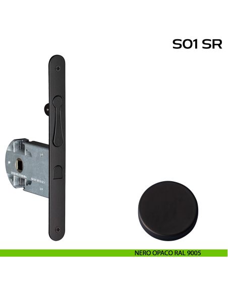 Serratura per porte scorrevoli con trascinatore integrato nel frontale Reguitti S01SR nero