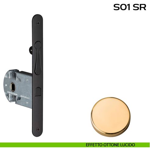 Serratura per porte scorrevoli con trascinatore integrato nel frontale Reguitti S01SR lucido