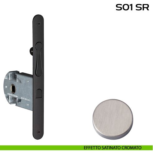 Serratura per porte scorrevoli con trascinatore integrato nel frontale Reguitti S01SR satinato