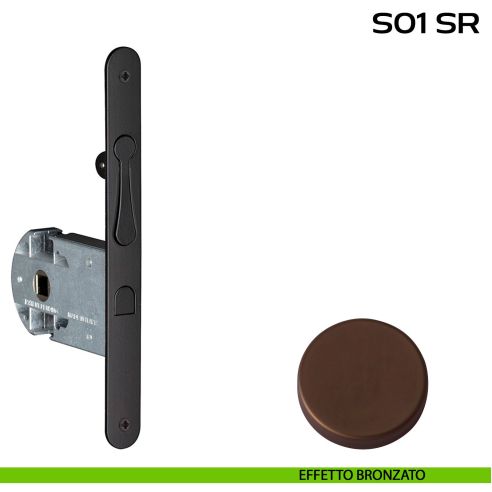 Serratura per porte scorrevoli con trascinatore integrato nel frontale Reguitti S01SR bronzato