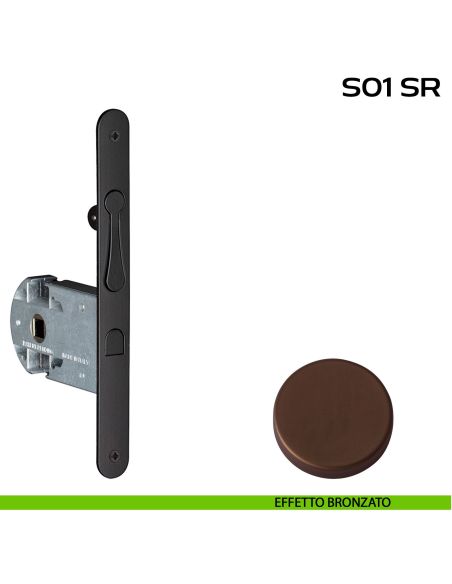 Serratura per porte scorrevoli con trascinatore integrato nel frontale Reguitti S01SR bronzato
