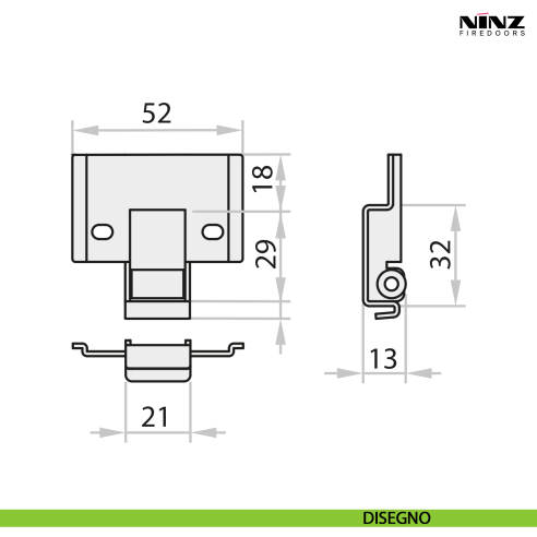 Inserto metallico a rullo per porta tagliafuco anta passiva Proget Ninz 2401046.001 - disegno