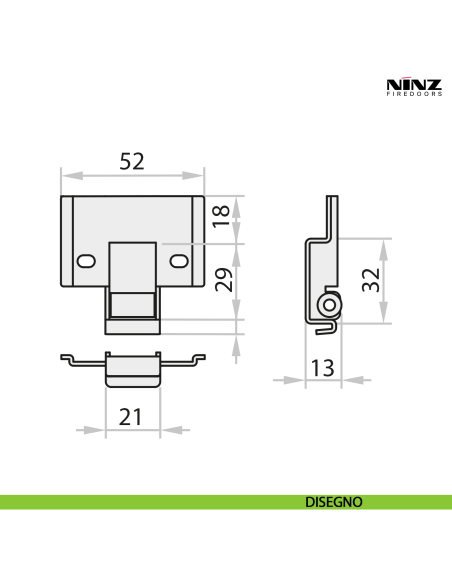 Inserto metallico a rullo per porta tagliafuco anta passiva Proget Ninz 2401046.001 - disegno