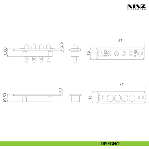 Coppia contatti elettrici a 4 poli per porta tagliafuoco Ninz 2608002.002 - disegno