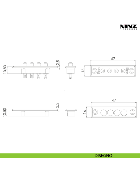 Coppia contatti elettrici a 4 poli per porta tagliafuoco Ninz 2608002.002 - disegno