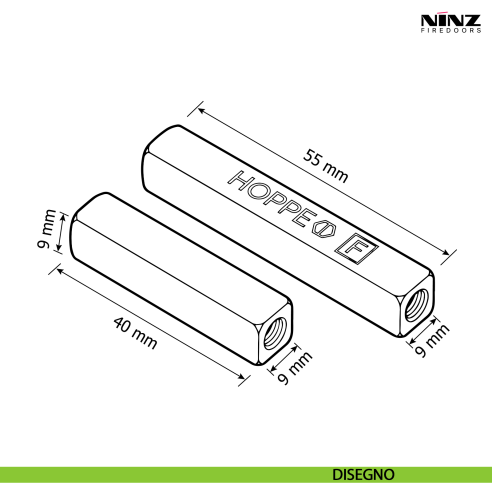 Set perno quadro 9x9 mm per maniglia e maniglione antipanico Ninz 3105002.001