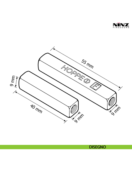 Set perno quadro 9x9 mm per maniglia e maniglione antipanico Ninz 3105002.001