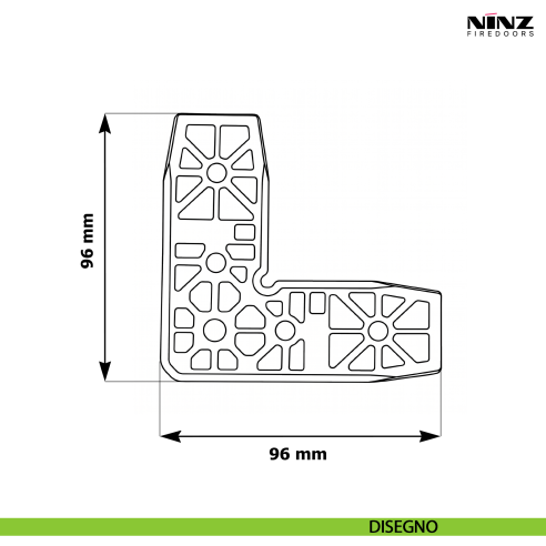 Giunto ad angolo PE per porta tagliafuco Proget Ninz 4212036.001 dimensione 96x96 mm - disegno