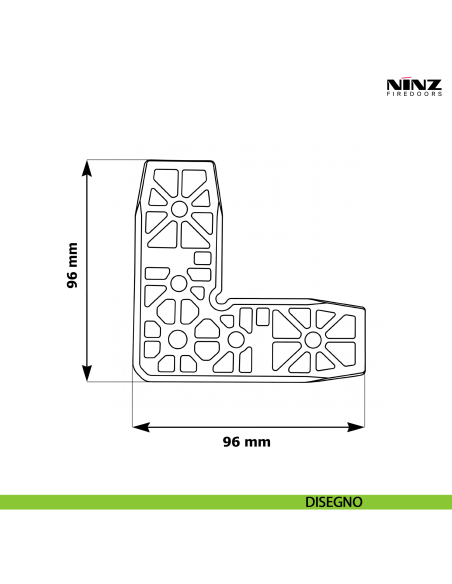Giunto ad angolo PE per porta tagliafuco Proget Ninz 4212036.001 dimensione 96x96 mm - disegno
