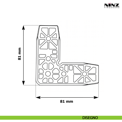 Giunto ad angolo PE per porta tagliafuco Proget Ninz 4212035.001 dimensione 81x81 mm - disegno