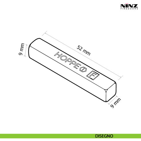 Perno quadro 9x9 mm per maniglione antipanico anta passiva Ninz 3105001.001 - disegno