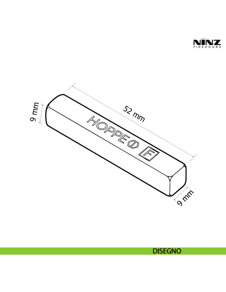 Perno quadro 9x9 mm per maniglione antipanico anta passiva Ninz 3105001.001 - disegno