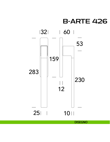 Maniglione per alzante scorrevole B-Arte 426 singolo senza nicchia disegno