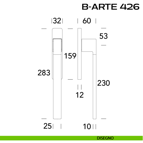 Maniglione per alzante scorrevole B-Arte 426 Reguitti accoppiato disegno