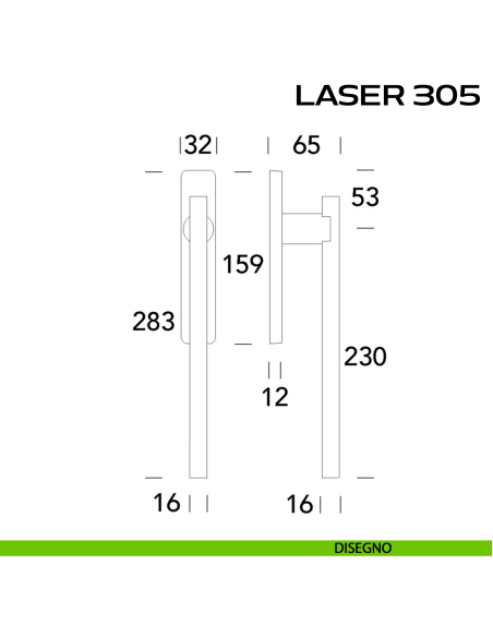 Maniglione per alzante scorrevole Laser 305 singolo senza nicchia disegno