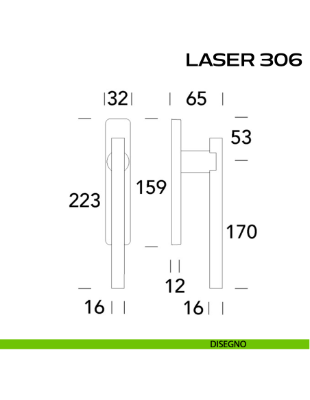 Maniglione per alzante scorrevole Laser Corto 306 singolo disegno