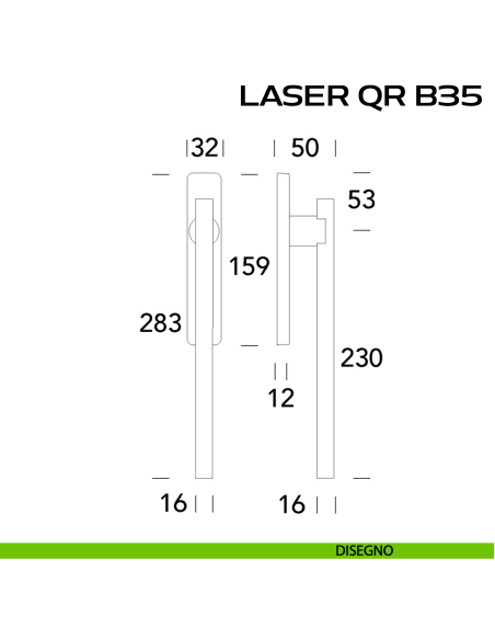 Maniglione ribassato per alzante scorrevole Laser QR B35 singolo senza nicchia disegno