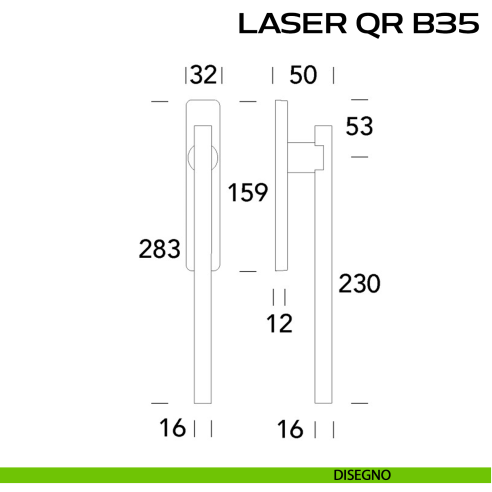 Maniglione ribassato per alzante scorrevole Laser QR B35 Reguitti accoppiato disegno