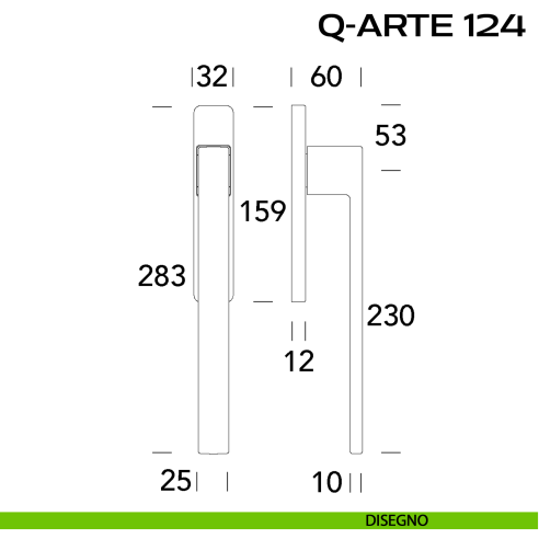 Maniglione per alzante scorrevole Q-Arte 124 singolo senza nicchia disegno