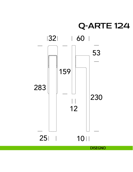 Maniglione per alzante scorrevole Q-Arte 124 singolo senza nicchia disegno