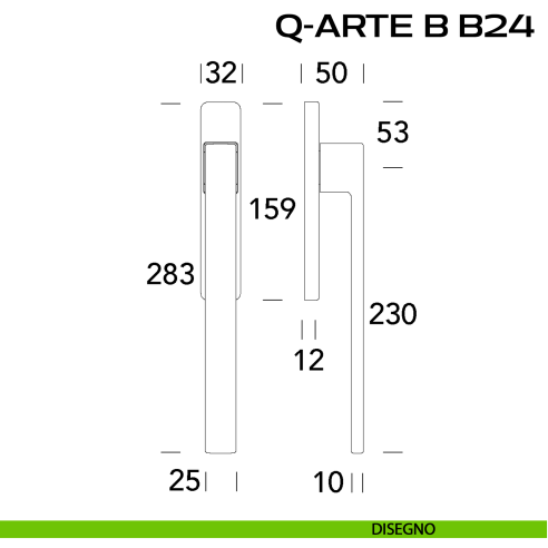 Maniglione ribassato per alzante scorrevole Q-Arte B B24 singolo disegno