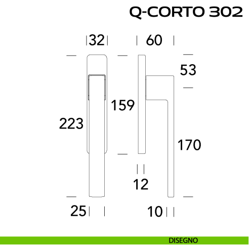 Maniglione per alzante scorrevole Q-Corto 302 Reguitti accoppiato disegno