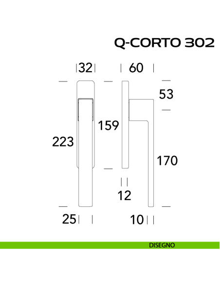 Maniglione per alzante scorrevole Q-Corto 302 Reguitti accoppiato disegno
