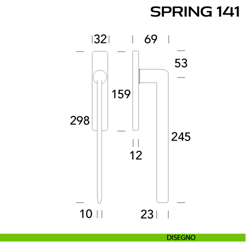 Maniglione per alzante scorrevole Spring 141 Q singolo senza nicchia disegno