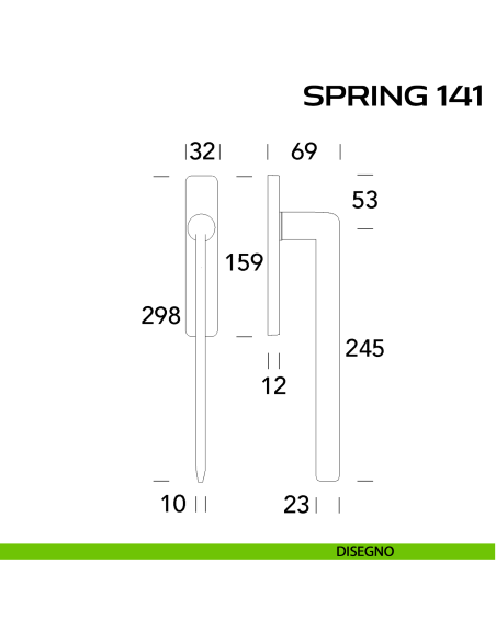 Maniglione per alzante scorrevole Spring 141 Q singolo senza nicchia disegno