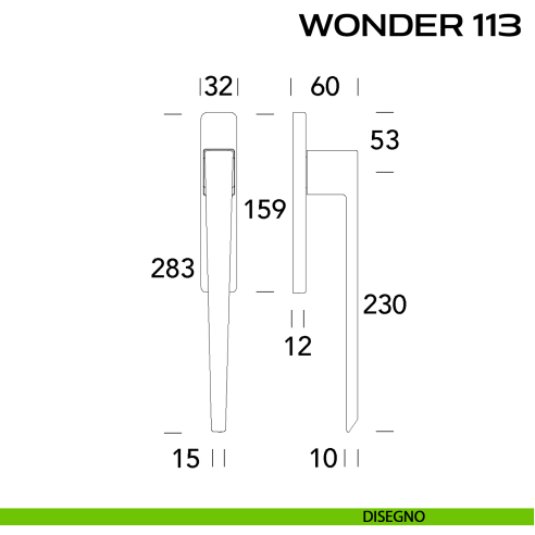 Maniglione per alzante scorrevole Wonder 113 Reguitti accoppiato disegno