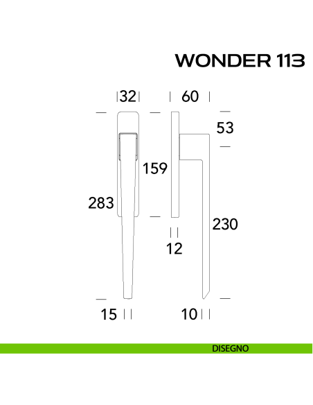 Maniglione per alzante scorrevole Wonder 113 Reguitti accoppiato disegno