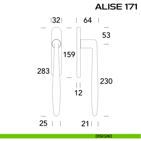 Maniglione per alzante scorrevole Alisè 171 singolo senza nicchia disegno