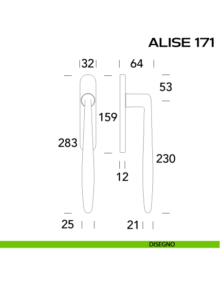 Maniglione per alzante scorrevole Alisè 171 Reguitti accoppiato disegno