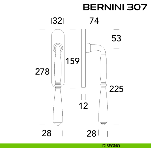 Maniglione per alzante scorrevole Bernini 307 singolo senza nicchia disegno