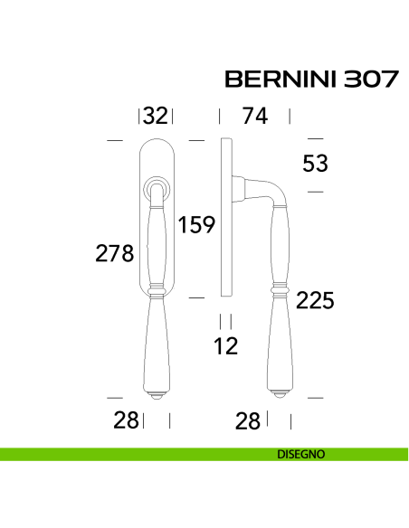 Maniglione per alzante scorrevole Bernini 307 Reguitti accoppiato disegno